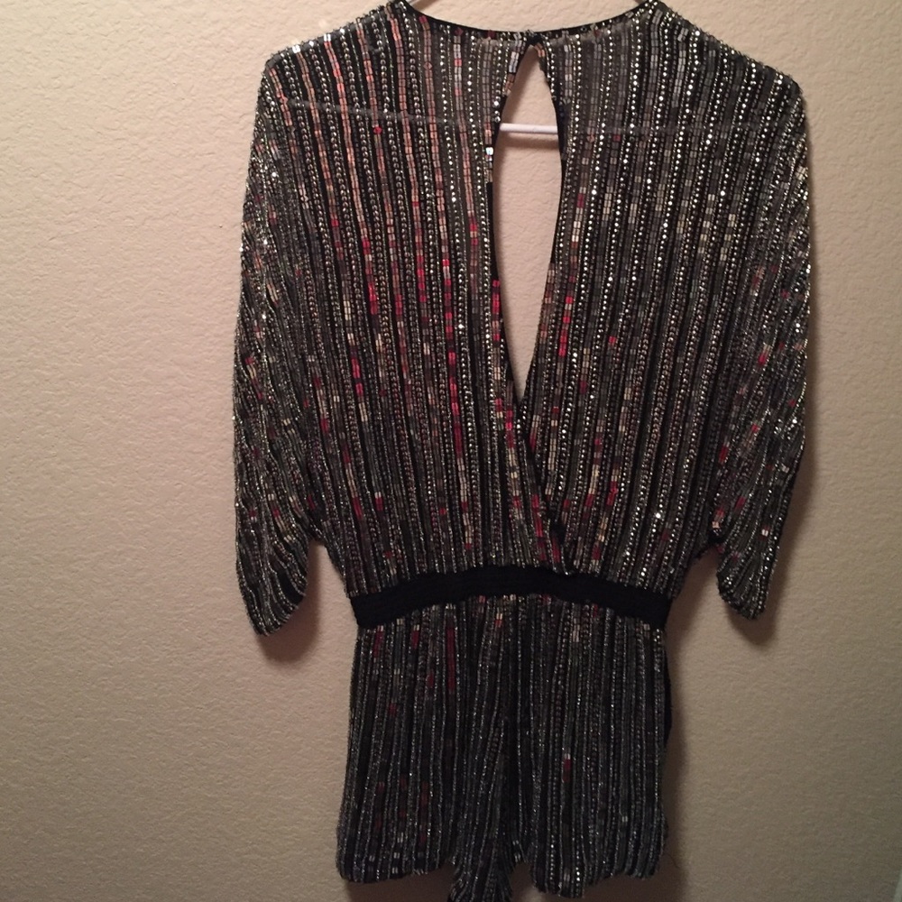 Parker Silver Sequined V-Neck Romper